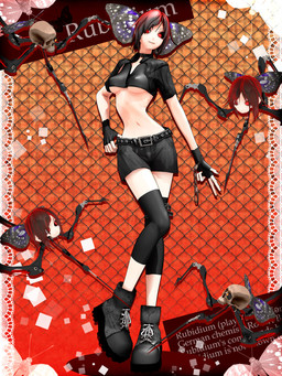 1_eye 4_legs belt black_boots black_bottomwear black_choker black_clothing black_fingerless_gloves black_footwear black_gloves black_handwear black_jewelry black_necklace black_sclera black_shirt black_shorts black_topwear bone boots bottomwear breasts choker clothing crop_top cuff_(restraint) duo female female_human female_humanoid fingerless_gloves footwear gloves hair handcuffs handwear heterochromia insect_wings jewelry lepidopteran_wings machine medium_breasts metal_cuffs midriff necklace nipple_outline not_furry_focus red_eyes red_hair restraints shirt shoes short_hair shorts skull skull_head text topwear under_boob wings deino_(artist) rubidium_(deino) arthropod butterfly human humanoid insect lepidopteran mammal robot robot_humanoid 2012 3:4 3d_(artwork) autodesk_3ds_max_(artwork) character_name digital_media_(artwork) english_text hi_res orange_theme warm_colors