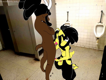 animal_genitalia animal_penis anthro balls bathroom bedroom_eyes black_hair blue_eyes breasts canine_genitalia canine_penis chaps clothed clothed_sex clothing dreadlocks duo fellatio fellatio_while_masturbating floppy_ears fur genitals gynomorph gynomorph/male hair hooves horn intersex intersex/male knot knotted_penis makeup male masturbating_while_penetrated masturbation moan music narrowed_eyes nipples nude oral oral_penetration partially_clothed paws penetration penile penis photo_background pigtails pink_penis public public_nudity public_restroom public_sex seductive sex shrug_(clothing) small_breasts sound_effects tail tail_motion tailwag tongue tongue_out tongue_out_fellatio twintails_(hairstyle) urinal yellow_body yellow_fur cecildeatrio cecil_(cecildeatrio) cecile_(cecildeatrio) bird_dog bovid canid canine canis caprine domestic_dog goat golden_retriever hunting_dog mammal retriever 3d_(artwork) 4:3 animated digital_media_(artwork) mixed_media photography_(artwork) short_playtime sound video