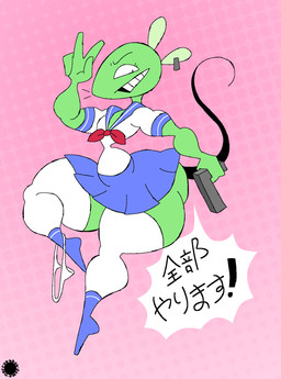 4_fingers anthro asian_clothing bottom_heavy bottomwear bubble_butt butt clothed clothed_anthro clothed_male clothing crossdressing curvy_figure ear_piercing ear_ring east_asian_clothing eyelashes femboy fingers footwear fur gesture green_body green_fur grin grinning_at_viewer gun halftone_background hand_gesture holding_gun holding_object holding_ranged_weapon holding_weapon japanese_clothing japanese_school_uniform legwear logo looking_at_viewer male male_anthro pattern_background piercing ranged_weapon ring_piercing school_uniform serafuku shoes side_butt simple_background skirt small_waist smile smiling_at_viewer socks solo text thick_thighs thigh_highs thigh_socks thong_around_ankle uniform v_sign wasp_waist weapon whiskers wide_hips thatdawgmurray 12_oz._mouse adult_swim cartoon_network fitzboi mouse_fitzgerald mammal mouse murid murine rodent 2025 aliasing artist_logo artist_name digital_media_(artwork) halftone hi_res japanese_text signature