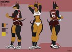 5_fingers anthro athletic athletic_anthro athletic_female athletic_wear ball big_butt black_body black_fur black_nose bottomwear bra breasts brown_body brown_fur butt clothed clothing color_swatch competition_number curvy_figure female fingers footwear front_view fur gym_bottomwear gym_shorts hands_behind_head holding_volleyball huge_thighs humanoid_hands jersey knee_wraps midriff multicolored_body multicolored_fur muscular muscular_thighs navel number number_on_clothing number_on_jersey number_on_topwear number_print panties plantigrade print_clothing print_jersey print_topwear rear_view shoes shorts side_view sneakers socks solo sports_bra sports_panties standing tall text text_on_clothing thick_thighs topwear two_tone_body two_tone_fur underwear volleyball_(ball) wide_hips yellow_eyes greasymojo canid canine canis dobermann domestic_dog mammal pinscher 2021 absurd_res english_text hi_res model_sheet signature