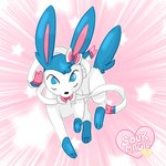 ambiguous_gender blue_body blue_eyes blue_fur feral fur looking_at_viewer pink_body pink_fur ribbons running solo white_body white_fur sourmagic nintendo pokemon eeveelution generation_6_pokemon pokemon_(species) shiny_pokemon sylveon 1:1