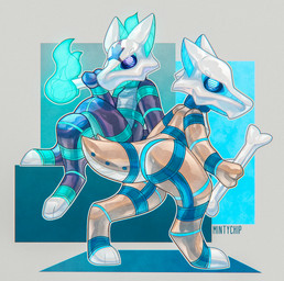 ambiguous_gender anthro bdsm bondage bone bone_club bone_mask bound drone duo latex mask skull_helmet visor_eyes mintychipart nintendo pokemon rubbermon alolan_form alolan_marowak generation_1_pokemon generation_7_pokemon marowak pokemon_(species) regional_form_(pokemon) 2026 digital_drawing_(artwork) digital_media_(artwork) hi_res krita_(artwork) shaded