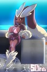 anthro big_breasts bikini breasts brown_body cleavage clothed clothing female one_eye_closed side-tie_bikini smile solo string_bikini swimwear two-piece_swimsuit wink solratic nintendo pokemon bonita_(solratic) generation_4_pokemon lopunny pokemon_(species) hi_res