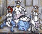 anthro bell bell_collar breasts breasts_and_teats collar cowbell female group hooves hyper_udders nipples nude overweight spots tail teats udders fenris49 mythology bovid bovid_taur bovine bovine_taur cattle dragon hybrid mammal mammal_taur mythological_creature mythological_scalie scalie taur 2012