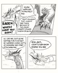 4:5 angry asian_mythology asking asking_another asking_where black_and_white claws cloud comic comic_panel dialogue dragon duo east_asian_mythology eastern_dragon english_text european_mythology eye_contact female feral fur fur_tuft hair hi_res horn inner_ear_fluff inward_tail_speech_bubble line_art linked_speech_bubble looking_at_another male mane mane_hair monochrome mythological_creature mythological_scalie mythology name_drop name_in_dialogue nuree_art question raiden_(nuree_art) reevah_(nuree_art) scalie sketch sky skyscape species_in_dialogue speech_bubble spikes talking_to_another text tuft western_dragon wings