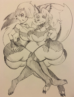 anthro big_breasts big_butt bottomwear breasts butt clothing collar duo ear_piercing ear_ring female fingerless_gloves gloves hair handwear leggings legwear lips piercing ring_piercing skirt spiked_collar spikes thick_thighs topwear pikapika212 hellaverse helluva_boss mythology human_loona_(helluva_boss) loona_(helluva_boss) canid canid_demon canine demon hellhound human mammal mythological_canine mythological_creature 2021 hi_res sketch traditional_media_(artwork)