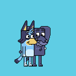 aged_up anthro bangs black_body blue_body blue_fur eye_contact female fur happy holding_shoulder holding_waist looking_at_another male male/female purple_body purple_fur broken_pixel bluey_(series) bluey_heeler jean-luc_(bluey) australian_cattle_dog bird_dog canid canine canis cattledog domestic_dog herding_dog hunting_dog labrador mammal pastoral_dog retriever 1:1 digital_media_(artwork) hi_res pixel_(artwork)