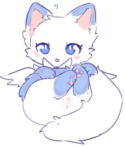 blue_body blue_eyes blue_fur blush blush_stickers butt clitoral_hood feet female female_feral feral fluffy fluffy_tail front_view fur genitals hindpaw innie_vulva legs_up looking_at_viewer lying multicolored_body multicolored_fur on_back paws presenting presenting_hindquarters presenting_vulva quadruped question_mark simple_background solo tail two_tone_body two_tone_fur vulva white_background white_body white_fur wings kirichiiii domestic_cat felid feline felis mammal 2025 digital_drawing_(artwork) digital_media_(artwork) flat_colors
