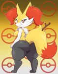 2021 absurd_res anthro big_breasts big_butt bigdon1992 biped braixen breasts butt canid canine digital_drawing_(artwork) digital_media_(artwork) digitigrade female fur generation_6_pokemon hi_res inner_ear_fluff looking_at_viewer looking_back looking_back_at_viewer mammal multicolored_body multicolored_fur nintendo nipples nude pokemon pokemon_(species) pupils red_eyes red_pupils short_stack solo thick_thighs tuft white_body white_fur yellow_body yellow_fur