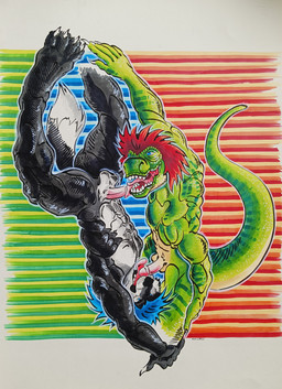 69_position anthro duo fellatio male male/male oral penile sex unknown_artist canid canine canis dinosaur humanoid mammal prehistoric_species reptile saurischian scalie theropod tyrannosaurid tyrannosauroid tyrannosaurus tyrannosaurus_rex wolf absurd_res hi_res marker_(artwork) traditional_media_(artwork)