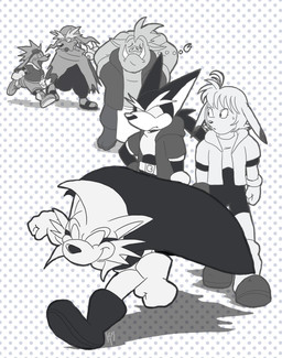 anthro belt biped boots cape cheek_tuft clothed clothing eyebrows facial_tuft fangs female footwear gloves group hair handwear male mohawk pattern_background shadow shoes simple_background teeth tuft mushroom32x willy_wombat canvas_(willy_wombat) java_(willy_wombat) mail_(willy_wombat) notes_(willy_wombat) tagdor_(willy_wombat) willy_wombat_(character) canid canine canis domestic_dog lagomorph leporid mammal marsupial rabbit suid suine sus_(pig) vombatiform wild_boar wolf wombat 2019 full-length_portrait hi_res monochrome portrait source_request unavailable_at_source