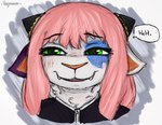 anthro cosplay female mottled neck_tuft piebald smug smug_expression smug_eyes smug_face smug_grin solo teeth tuft wig young young_female ninjamoon spy_x_family anya_forger melanie_(kojondian) calico_cat domestic_cat felid feline felis mammal hi_res meme sketch