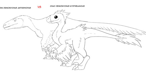 ambiguous_gender arm_feathers biped claws comparison digitigrade duo fangs feathers feral finger_claws long_tail simple_background smile snout standing tail tail_tuft teeth text toe_claws tuft white_background kyrio deinonychus dinosaur dromaeosaurid feathered_dinosaur feathered_scalie prehistoric_species reptile scalie theropod english_text hi_res line_art spot_color