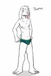 2:3 absurd_res anthro barefoot biped bulge character_name clothed clothing feet fuze hi_res lagomorph leporid male mammal rabbit solo standing texnatsu text tim_(texnatsu) topless underwear