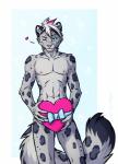 anthro blinking blue_eyes bow_(feature) box container fur gift_box grey_body grey_fur heart_box heart_symbol looking_at_viewer male markings nipples nude pink_nose simple_background solo spots spotted_body spotted_fur cotopes snow_(past413) felid mammal pantherine snow_leopard digital_media_(artwork) hi_res