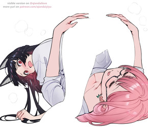 69_position all_fours black_hair blush blush_lines bodily_fluids bottomless bottomless_female bottomless_human bottomless_humanoid breasts cleavage clothed clothing dripping duo ear_piercing embarrassed eyes_closed eyewear female female/female female_human female_humanoid genital_fluids glasses glistening glistening_hair hair hand_on_another's_butt hand_on_butt human_on_humanoid interspecies long_hair medium_breasts negative_space open_mouth oral piercing pink_hair red_eyes sex shirt simple_background surprised text tongue tongue_out topwear vaginal_fluid_drip vaginal_fluid_string vaginal_fluids vaginal_fluids_on_face wearing_glasses white_background white_clothing white_shirt white_topwear qiandaiyiyu mihoyo negative_space_oral_(meme) zenless_zone_zero hoshimi_miyabi tsukishiro_yanagi animal_humanoid canid canid_humanoid canine canine_humanoid fox_humanoid human humanoid mammal mammal_humanoid thiren digital_drawing_(artwork) digital_media_(artwork) english_text hi_res url