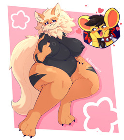 anthro big_breasts blush breasts curvy_figure duo female inviting male male/female potbelly silly_face thick_thighs voluptuous perezstart53 nintendo pokemon sunniva_(chillyspicky) tadeo_(chillyspicky) arcanine generation_1_pokemon generation_4_pokemon luxio mammal pokemon_(species) absurd_res hi_res