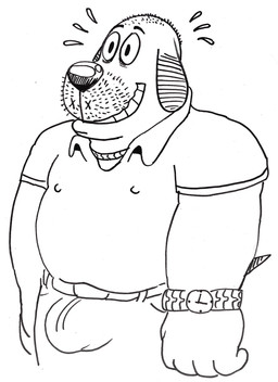 anthro bald bulge chain gold_(metal) gold_chain gold_watch male nipple_outline smile solo stubble billy_fore billy_fore_(character) beagle canid canine canis domestic_dog hunting_dog mammal scent_hound hi_res sketch