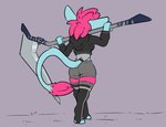 anthro clothing female hair melee_weapon pink_hair polearm rear_view scythe weapon sarek_aran_desian kyenna_(sarekarandesian) mammal rodent digital_drawing_(artwork) digital_media_(artwork) full-length_portrait hi_res portrait