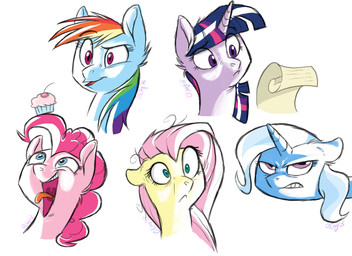 angry blue_body blue_eyes blue_fur confusion female feral fur group hair horn messy_hair multicolored_hair pink_hair purple_body purple_eyes purple_fur purple_hair rainbow_hair scroll simple_background tongue tongue_out two_tone_hair white_background white_hair graystripe64 friendship_is_magic hasbro my_little_pony mythology fluttershy_(mlp) pinkie_pie_(mlp) rainbow_dash_(mlp) trixie_(mlp) twilight_sparkle_(mlp) earth_pony equid equine horse mammal mythological_creature mythological_equine pony unicorn 2013 hi_res