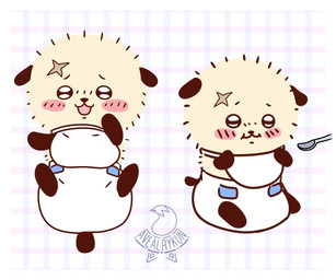 ageplay anthro bib clean_diaper diaper front_view infantilism legs_up lying male on_back roleplay sitting solo avealrykun chiikawa rakko_(chiikawa) mammal mustelid otter