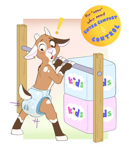 anthro blush clothed clothing diaper diaper_only feces fur hair male pooping soiled_diaper soiling soiling_diaper solo tail text topless unclean_diaper used_diaper using_diaper wearing_diaper fethyr bovid caprine goat mammal digital_media_(artwork) english_text hi_res