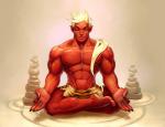 5_fingers abs blonde_hair claws crosslegged_pose eyes_closed feet fingers hair horn humanoid_feet male meditation muscular muscular_humanoid muscular_male not_furry pecs plantigrade red_body red_skin sitting solo laylol asian_mythology east_asian_mythology flexible_survival japanese_mythology mythology hayato_(flexible_survival) demon humanoid oni yokai