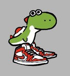 ambiguous_gender anthro black_eyes clothing footwear green_body grey_background looking_at_viewer semi-anthro shoes simple_background solo domromart jordan_(brand) mario_bros nike nintendo green_yoshi yoshi