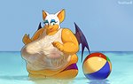 2023 anthro ball bat beach_ball big_breasts breasts clothing eyeshadow female fur huge_breasts inflatable makeup mammal nipples obese orange_body orange_skin overweight overweight_anthro overweight_female partially_submerged rouge_the_bat sega shirt solo sonic_the_hedgehog_(series) topwear totesfleisch8 translucent translucent_clothing water wet wet_clothing wet_shirt wet_topwear white_body white_fur