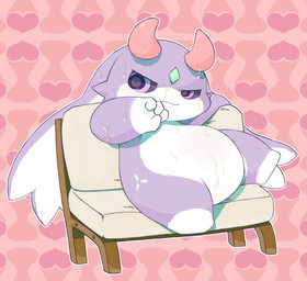 abstract_background ambiguous_fluids ambiguous_gender bench bodily_fluids chibi countershading cum cum_on_body cum_on_face doll featureless_crotch floppy_ears forehead_gem gem genital_fluids heart_background horn kemono long_ears looking_aside on_bench purple_body semi-anthro simple_background sitting solo white_body white_countershading bluescape735 luxalice animate_inanimate living_doll hi_res