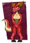 anthro breasts covering covering_crotch covering_self featureless_breasts female knock-kneed looking_at_viewer multicolored_body multicolored_scales nude scales short_stack smile solo standing thick_thighs wide_hips yellow_sclera jorhodez kobold reptile scalie