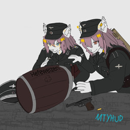 blue_eyes germany gun hair military pink_hair ranged_weapon soldier trowent trowundz warrior weapon world_war_2 mtyhud domestic_cat felid feline felis mammal hi_res