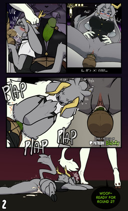 anthro anthro_on_anthro anthro_penetrated anthro_penetrating anthro_penetrating_anthro antlers anus balls biped blush bodily_fluids breast_play breasts butt clothed clothed_anthro clothed_female clothed_sex clothing cloven_hooves cum cum_in_mouth cum_in_vagina cum_inside dialogue duo erection fellatio female female_anthro female_penetrated fur genital_fluids genitals hair hooves horn inside lying male male/female male_penetrating male_penetrating_female on_front oral penetration penile penile_penetration penis penis_in_mouth penis_in_vagina sex standing tail text titfuck titfuck_under_clothes underhoof vaginal vaginal_penetration vulva spiritelin pseudoregalia elin_(psychorodent) sybil_(pseudoregalia) jackalope lagomorph mammal snatyr 2026 absurd_res comic digital_media_(artwork) english_text hi_res