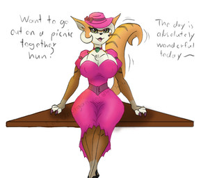 anthro big_breasts bow_tie breasts clothing collar colored_nails curvy_figure dress female furniture hat headgear headwear heart_(marking) looking_at_viewer markings nails nipple_outline simple_background smile solo sun_hat sundress table text wide_hips tub_art bandai_namco digimon ashira_katurwaltz digimon_(species) felid feline mammal meicoomon english_text shaded