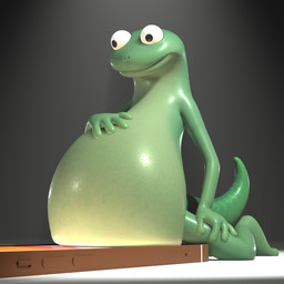 4_fingers abdominal_bulge anthro belly big_belly biped cellphone electronics featureless_chest fingers green_body green_scales hand_on_belly huge_belly kneeling male phone scales smartphone solo tail vore ocsda apple_inc. disney hoppers_(disney) iphone pixar tom_(hoppers) lizard reptile scalie 1:1 2026 3d_(artwork) digital_media_(artwork) hi_res