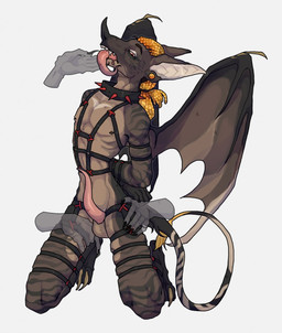 ambiguous_gender anthro arms_tied balls bdsm blonde_hair bound brown_body claws collar disembodied_hand dreadlocks erection finger_claws genitals group hair hand_on_hip hand_on_leg hand_on_thigh hands_behind_back hands_on_legs hands_on_thighs harness kneeling leg_grab long_penis long_tongue male male/ambiguous multicolored_body multicolored_hair nipple_piercing nipples nude_anthro nude_male open_mouth orange_hair penis piercing restrained simple_background slim slim_anthro slim_male small_waist spiked_collar spikes striped_body stripes submissive submissive_anthro submissive_male tapering_penis thigh_grab tongue tongue_out white_background wings stazyakarpova bat mammal hi_res