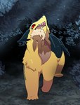 ambiguous_gender carrying_with_mouth corpse death duo feral fluffy forest forest_background leaf nature nature_background plant red_eyes sharp_teeth teeth tree nugget_kun nintendo pokemon eevee generation_1_pokemon generation_2_pokemon pokemon_(species) typhlosion 2025 digital_drawing_(artwork) digital_media_(artwork) hi_res