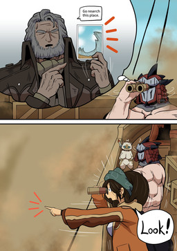 anthro armor breasts clothed clothing dialogue eyewear featureless_breasts female glasses hair headgear helmet male nude rathalos_armor text san_ruishin capcom monster_hunter alma_(monster_hunter) felid feline felyne human lynian mammal palico absurd_res comic english_text hi_res