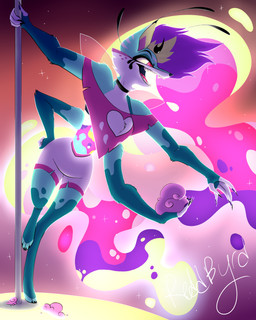 4_arms anthro blue_body blue_fur bottomwear candy clothing cotton_candy dessert female fingers fire food fur multi_arm multi_limb pole sharp_teeth shorts solo teeth wings reddbyrd hellaverse helluva_boss queen_bee-lzebub_(helluva_boss) arthropod canid canine demon fox hybrid insect mammal 2023 digital_media_(artwork) hi_res signature