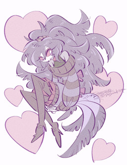 anthro beak clothed clothing feathers female heart_symbol solo sweater tail tail_feathers topwear yasutak1192 hellaverse helluva_boss octavia_(helluva_boss) avian avian_demon bird bird_demon demon owl owl_demon hi_res