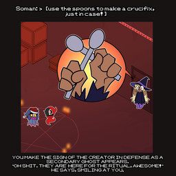 animated_webp anthro candle christmas_clothing christmas_headwear clothing cutlery dialogue eyewear female glasses group hat haunted_house headgear headwear holidays kitchen_utensils male ofuda ofuda_on_forehead santa_hat spoon summoning_circle talisman text tools trio wearing_glasses witch_costume witch_hat corruptedcryptid christmas halloween nintendo pokemon penny_(corruptedcryptid) smudge_(corruptedcryptid) veil_(corruptedcryptid) duskull generation_2_pokemon generation_3_pokemon generation_4_pokemon lopunny misdreavus pokemon_(species) 1:1 animated english_text hi_res trans_(lore) trans_woman_(lore)