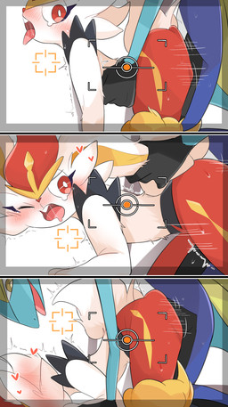all_fours ambiguous_penetration anthro anthro_on_anthro anthro_penetrated anthro_penetrating anthro_penetrating_anthro ass_up black_body black_hands blue_body blush bodily_fluids camera_view doggystyle dominant dominant_male duo ear_grab ear_pull female female_on_bottom female_penetrated from_behind_position fur grabbing_both_ears hand_on_belly heart_symbol interspecies male male/female male_on_top male_penetrating male_penetrating_female multicolored_body multicolored_fur on_bottom on_top one_eye_closed open_mouth orange_body orange_fur penetration red_body red_eyes red_fur rough_sex saliva scut_tail sex short_tail simple_background tail tears teeth thrusting tongue tongue_out white_background white_body white_fur prrrrrrmine nintendo pokemon cinderace generation_8_pokemon inteleon lagomorph mammal pokemon_(species) reptile scalie absurd_res hi_res