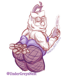 alcohol anthro back_muscles belly belly_overhang beverage big_butt bottle bow_tie bunny_costume butt champagne cheek_tuft claws clothing container costume digitigrade facial_tuft fake_ears fake_rabbit_ears fat_rolls feathers feet finger_claws fishnet_clothing fishnet_legwear fluffy fluffy_chest half-closed_eyes head_feathers holding_bottle holding_container holding_object latex legwear looking_at_viewer male moobs narrowed_eyes neck_rolls one_eye_closed overweight overweight_male presenting presenting_hindquarters seductive solo suggestive tail tail_feathers talon_hands talons thick_thighs toe_claws toes tuft wink undergreysnest dungeons_and_dragons hasbro wizards_of_the_coast barbertos_troulasorn_(undergreysnest) avian bird great_horned_owl horned_owl owl owlin true_owl 2025 colored_sketch dated signature sketch sketch_page watermark