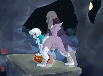 anthro anus bent_over bottomless butt clothed clothing duo female fur genitals looking_at_viewer male male/female presenting presenting_hindquarters purple_eyes sex translucent translucent_body vulva white_body white_fur hatiimiga cave_story king_(cave_story) ghost lagomorph mammal mimiga spirit colored digital_media_(artwork) hi_res