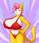 anthro big_breasts bikini breasts clothing female huge_breasts markings mole_(marking) pubes solo swimwear two-piece_swimsuit crescent-blue-zero super_fuck_friends monique_pussycat domestic_cat felid feline felis mammal hi_res