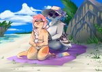 anthro beach big_breasts blush braided_hair breasts chest_tuft clothing cloud day detailed_background duo eyes_closed eyewear female female/female flower fur fur_markings fur_tuft genitals gradient_hair grass hair hat headgear headwear huge_breasts long_hair markings multicolored_body multicolored_fur multicolored_hair nude outside pink_hair plant pussy rock sand sea seaside sitting smile sunglasses sunscreen tuft water mysaowl clover_(violetgarden) mysa_(violetgarden) avian bird mammal mustelid otter owl 2020 colored_sketch digital_media_(artwork) full-length_portrait hi_res portrait shaded sketch