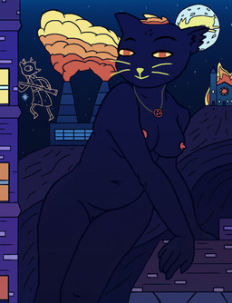 abstract_background building church constellation factory female fire hair jewelry macro moon pendant pose slightly_chubby smoke solo hrisaura night_in_the_woods mae_borowski simone_(nitw) domestic_cat felid feline felis humanoid mammal hi_res