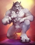 anthro claws cross cross_necklace fangs fur jewelry male necklace pawpads paws solo teeth white_body white_fur notsophatmatt blizzard_entertainment warcraft canid mammal werecanid werecreature worgen absurd_res hi_res