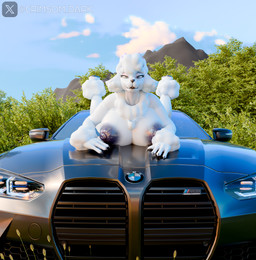 anthro big_breasts breasts car cloud darling day female grass mountain nipples plant smile solo tree vehicle white_body crimsomdark twilightv0ids_(modeler) bmw epic_games fortnite lady_poodlina canid canine canis domestic_dog mammal 3d_(artwork) blender_(artwork) blender_cycles_(artwork) digital_media_(artwork) hi_res