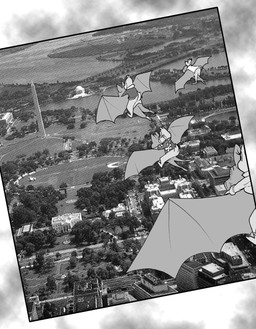 aloha_shirt anthro breasts carrying_another cheek_tuft clothing cloud facial_hair facial_tuft female flying group hair male mustache pattern_clothing pattern_shirt pattern_topwear photo_background ponytail shirt sky topwear tuft wings chris_fischer chip_'n_dale_rescue_rangers disney chip_(disney) dale_(disney) foxglove_(cdrr) sparky_(cdrr) tammy_squirrel bat chipmunk ground_squirrel mammal mouse murid murine rodent sciurid tree_squirrel comic hi_res mixed_media monochrome photography_(artwork)